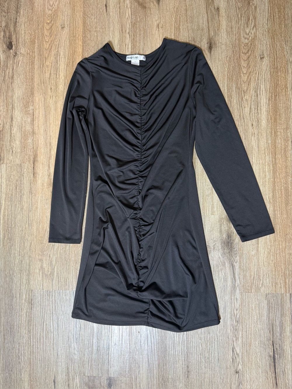 Black Ruched Long-Sleeve Dress by Papillon Blanc
